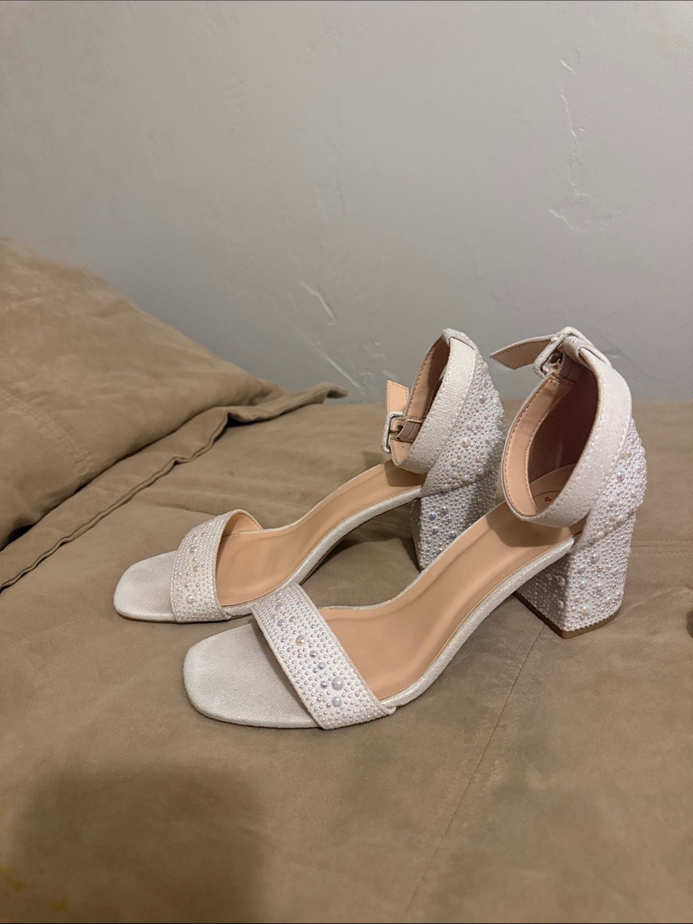 Elegant Women's Ivory Ankle-Strap Block Heel Sandals